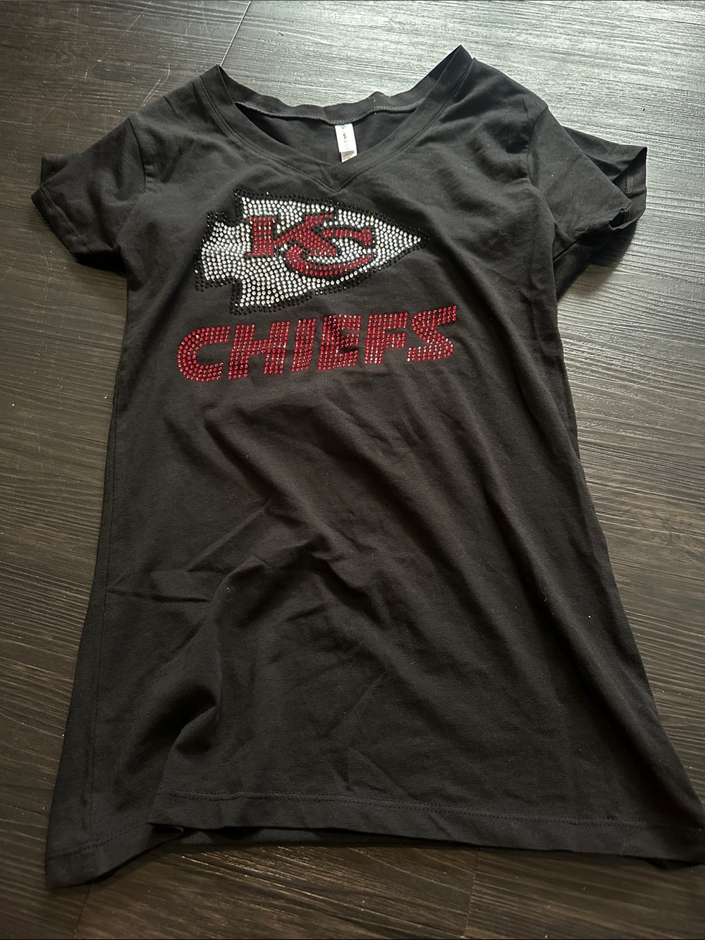 Black Chiefs Rhinestone Tee with Red and Silver Accents medium